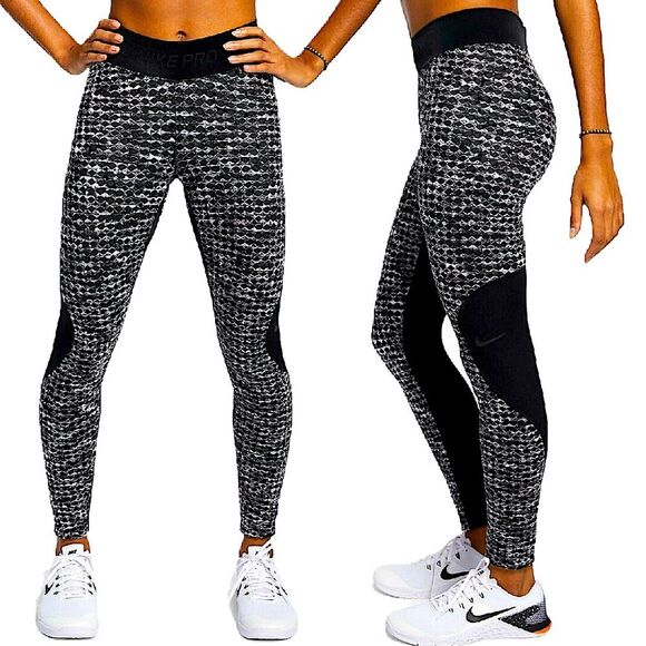 Nike Pro HyperWarm Waistband Tights Black Print Size Small - Picture 1 of 15